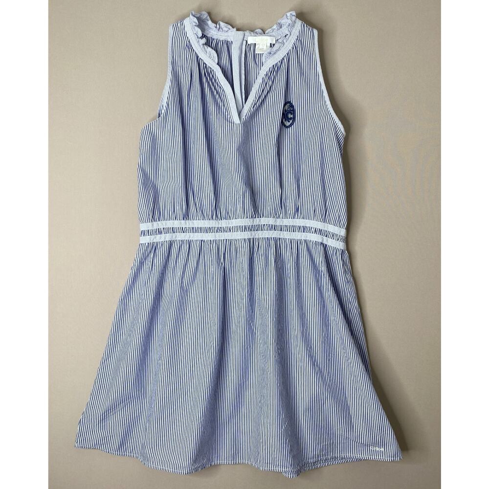 Chloé Blue Stripe Ruffle Collar Logo Embroidered Cotton Dress Girls 12 Yrs